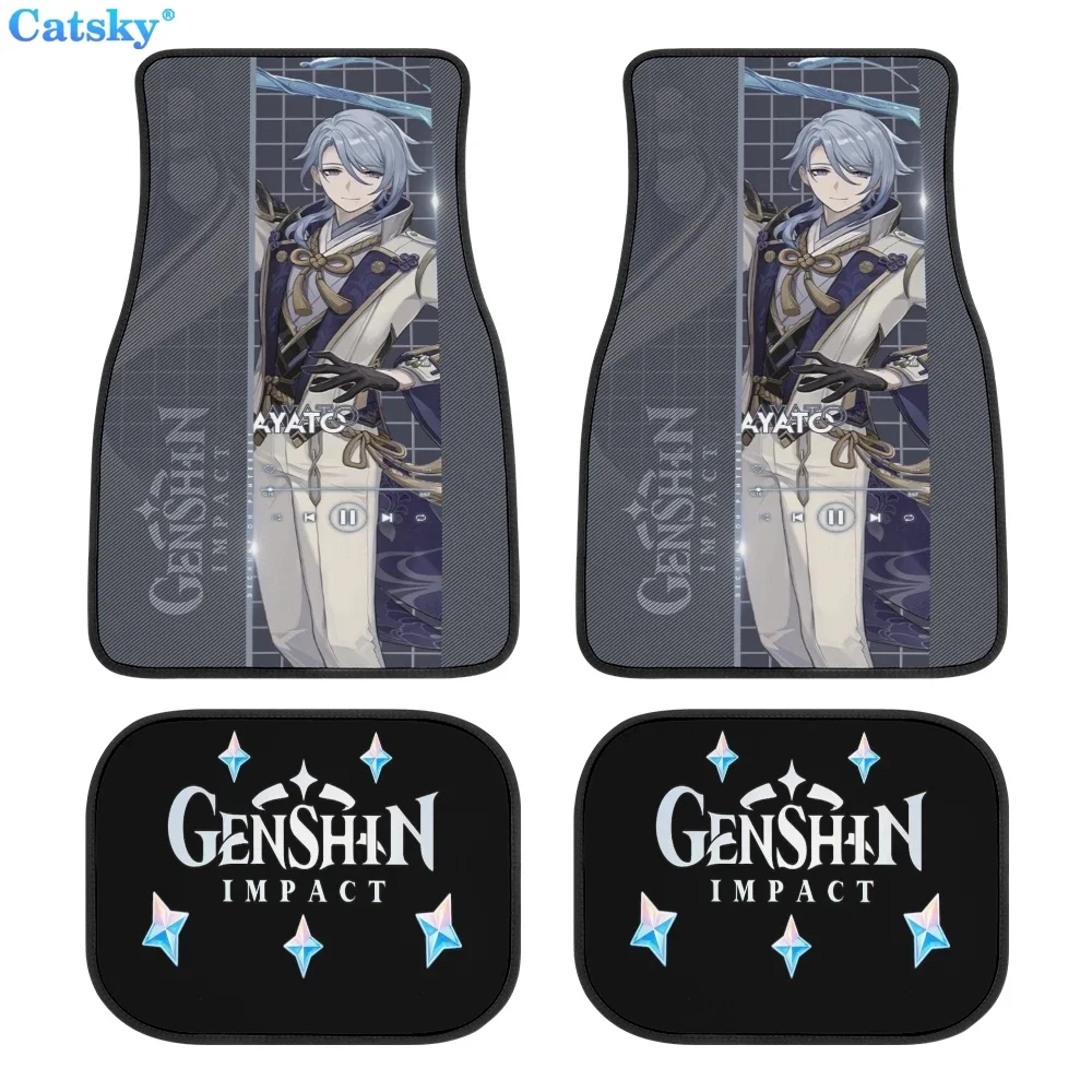 Genshin Impact anime Car Floor Mats Universal Front/Rear 4 Pieces Interior Accessories Rug Car SUV Truck Floor Mats Rubber 4