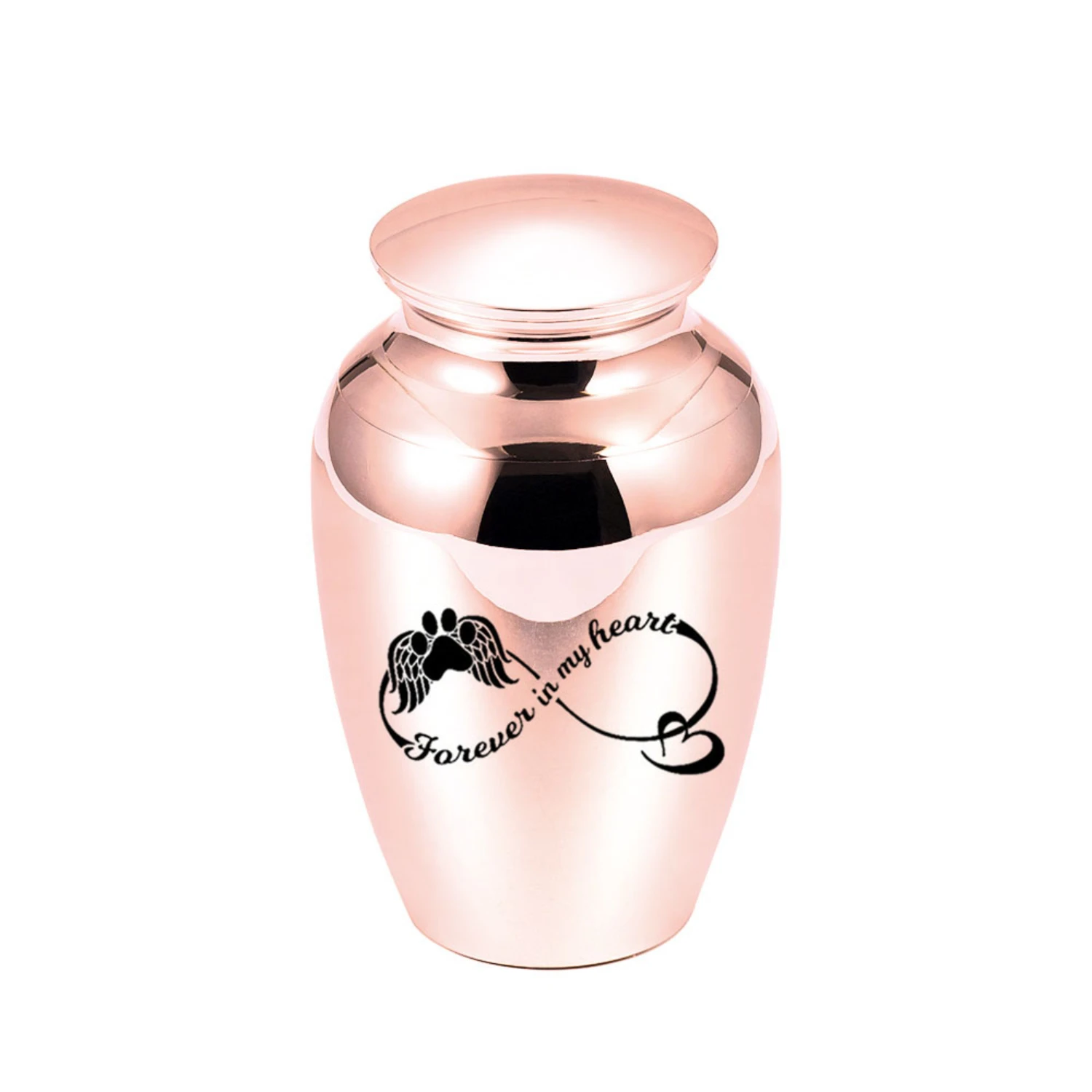 Rose Gold Elegant Pet Memorial Cremation Urns with Beautiful Angel Wings and Delicate Paw Print Design - Metal Ashes Holder Desi