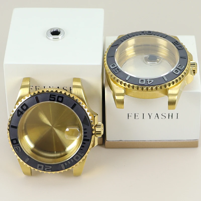 Gold 40mm Sapphire Glass Watch Case Waterproof For NH35 NH36 NH34 NH38 Miyota8215 Eta2824 Movement Watch Parts 28.5mm Dial Yacht