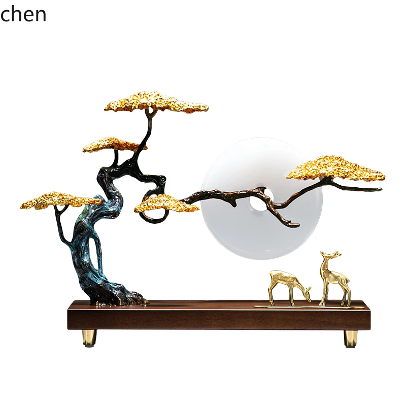 HXL welcome pine copper deer ornament new Chinese entrance entrance decoration high-end handicraft housewarming gift