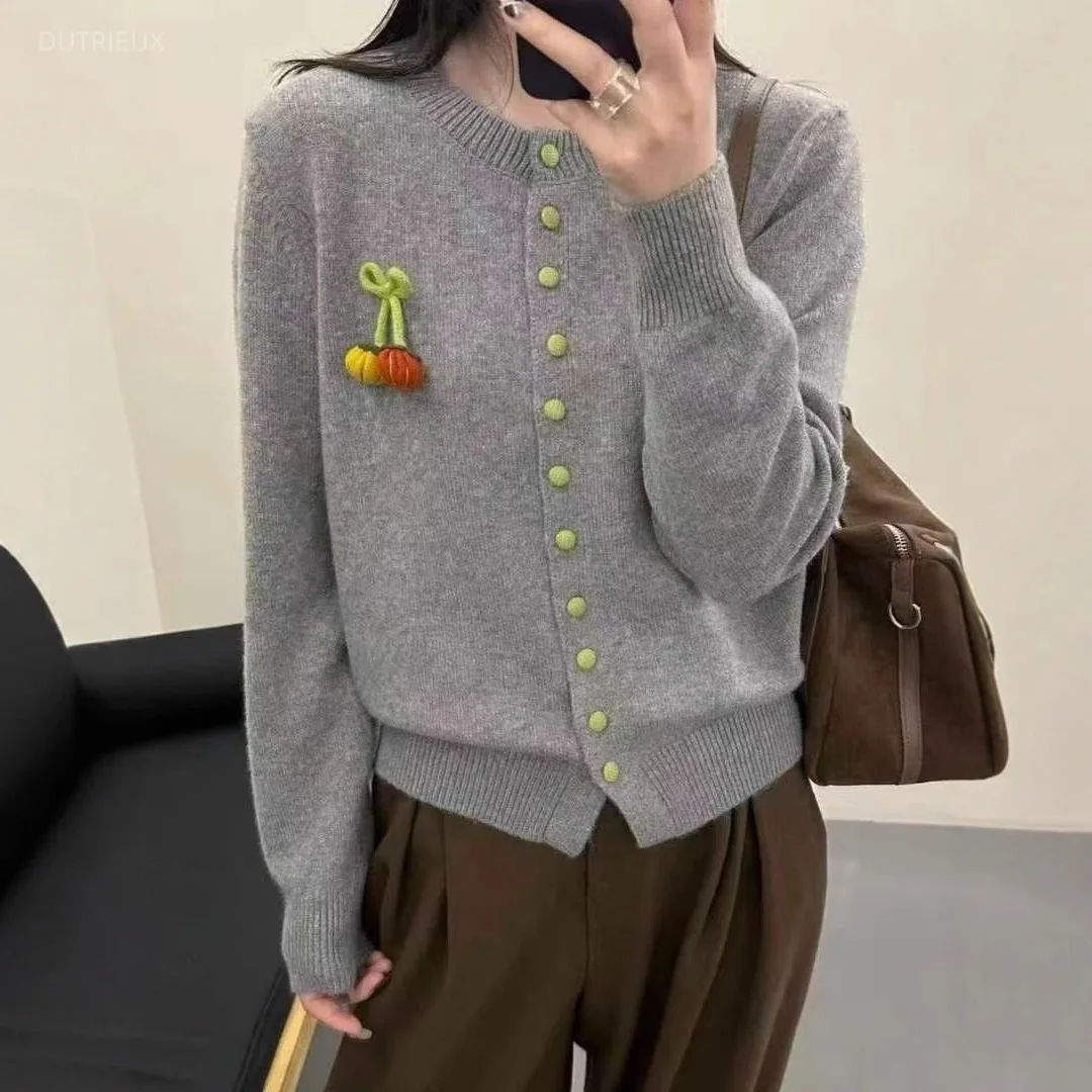 Three-Dimensional Pumpkin 2026 Ropa Mujer Round Neck Woman Cardigan Full Sleeve Pull Korean Loose Pulls Femmes Winter Clothes