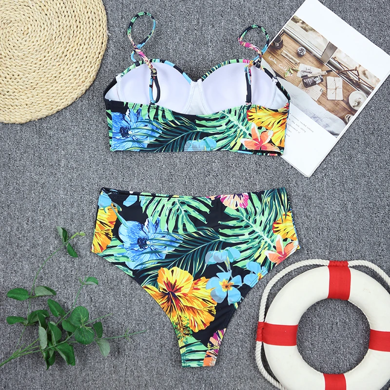 ارتفاع الخصر مجموعة البكيني رفع ملابس السباحة الأزهار ملابس النساء ملابس السباحة المايوه بحر البرازيلي الإناث مايوهات #3