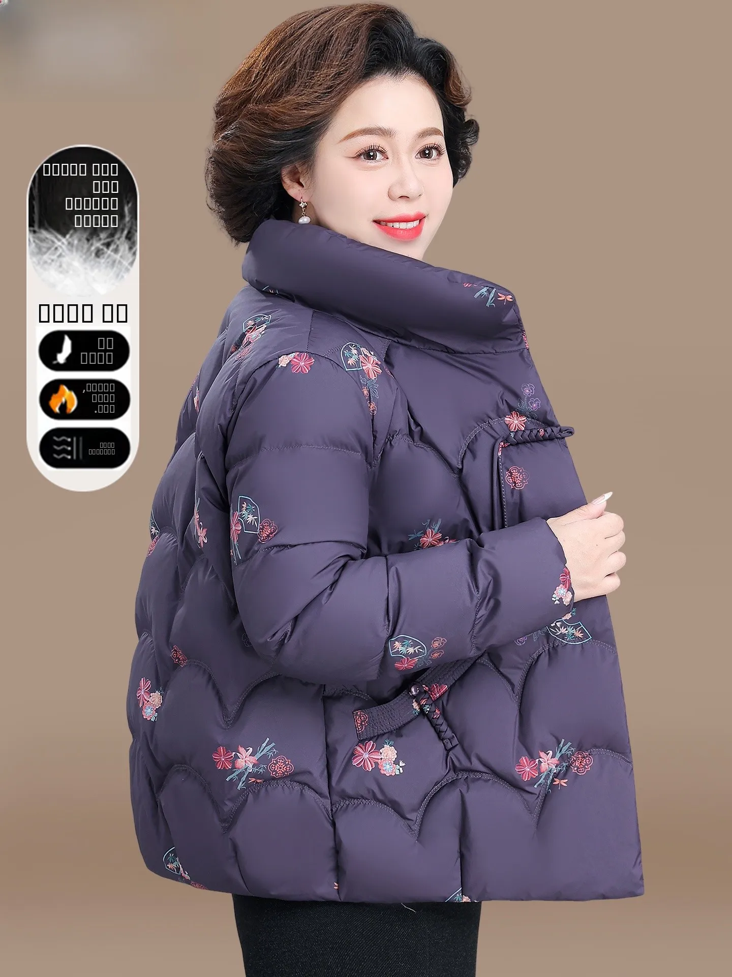 

New Chinese Sle Winter Coat Floral Print down Jaet for Middle-Aged And ly Women andmother Autumn Winter Cotton Pad...