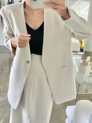 Chic V-Ne Loose Belted Suit Jaet And High Waist Split  Skirt Women's Faion Set Autumn 2025 Trendy Workwear Ensemble