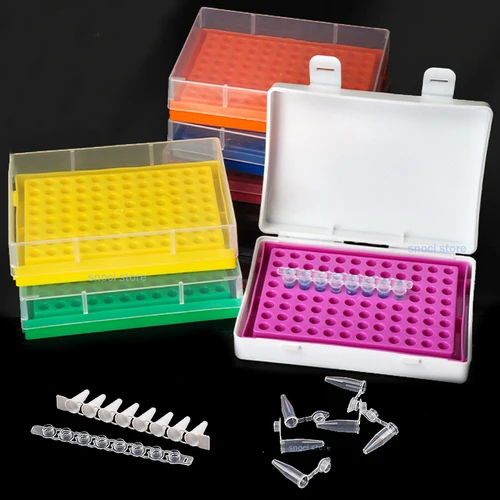 Estante de tubos PCR de 3 uds., caja de tubos de centrífuga de 0,2 ml con tapa, caja de almacenamiento de plástico, estante de almacenamiento de tubos PP de laboratorio, estante de tubos EP con 96 agujeros
