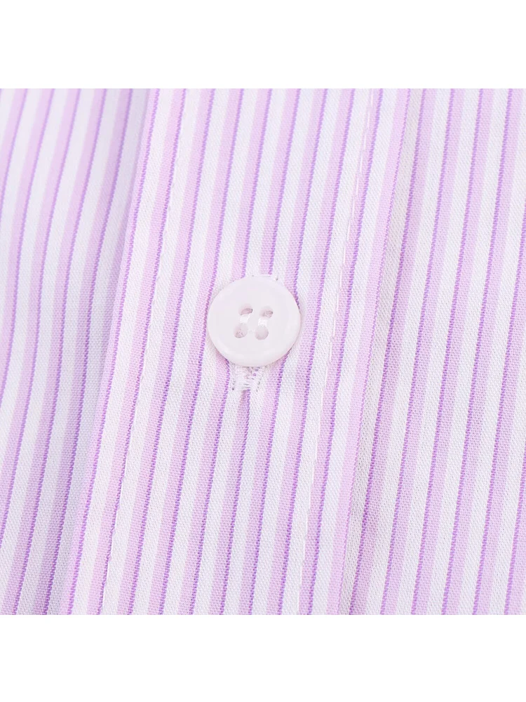 TFMLN 2025 قميص نسائي جديد عادية فضفاض كم طويل بلوزة مخططة كلاسيكية قمة الموضة النسائية القوس الخلفي الدانتيل يصل الشارع الشهير #4