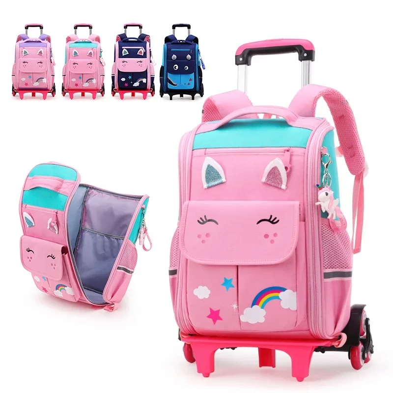 School Backpacks for Girls Large Capacity Rolling Backpacks for Kids Trolley Wheeled Bag Children School Backpack with Wheels