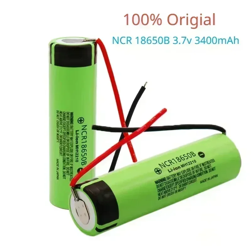 Bateria de lítio Adequado para Lanterna, Fio DIY, 100% Original, 18650, 3400mAh, 3.7V, NCR18650B, 1-10Pcs