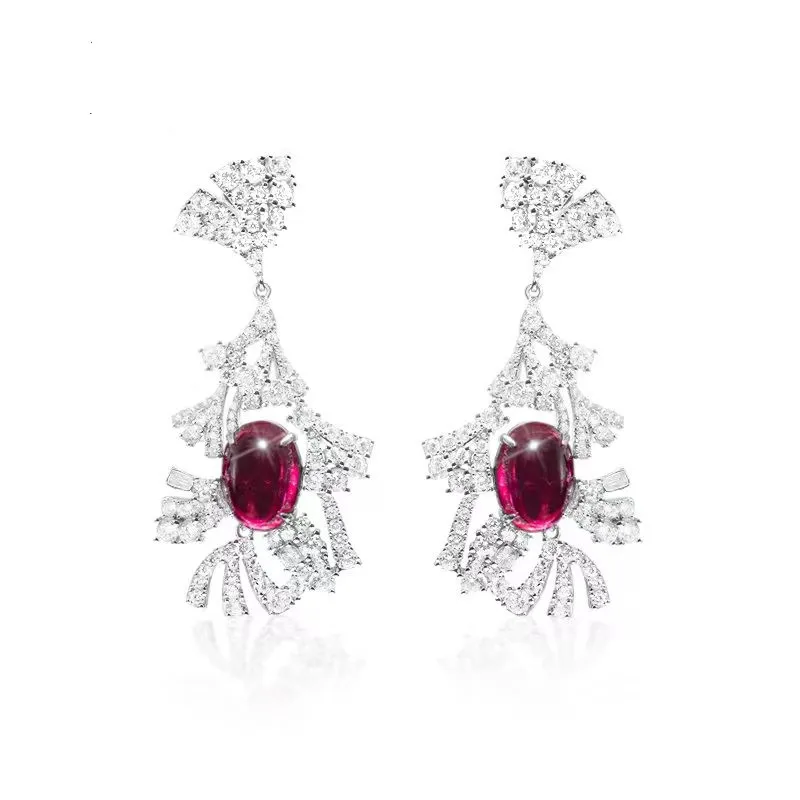 

ZOCA Red Stone Flower Drop Earrings for Women S925 Sterling Silver Luxury Jewelry Wedding Gift