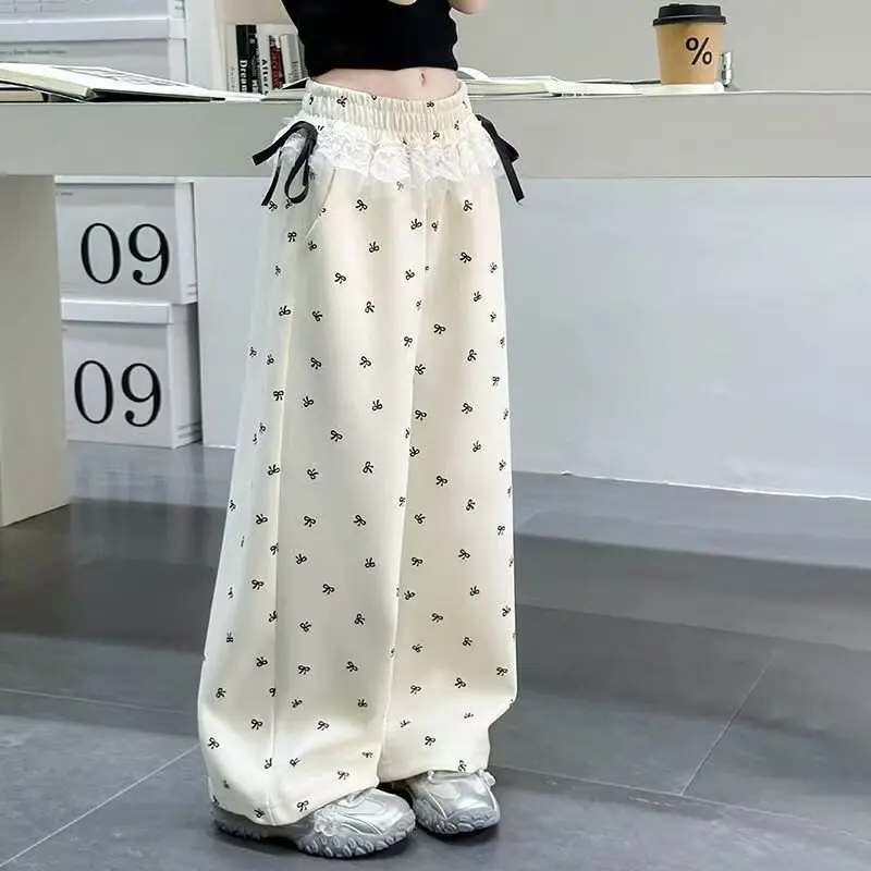 Girls' Trousers Pants 2026 Spring and Summer Four Seasons Can Wear Bow Knitted Pants Wide Leg Pants New Children's Korea
