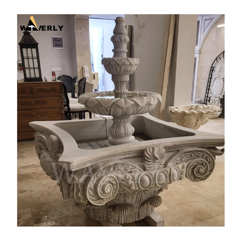 

Custom New Design Shape Indoor Marble Fountain Hand Carved Garden Courtyard Decoration Natural Marble Fountain Waterscape