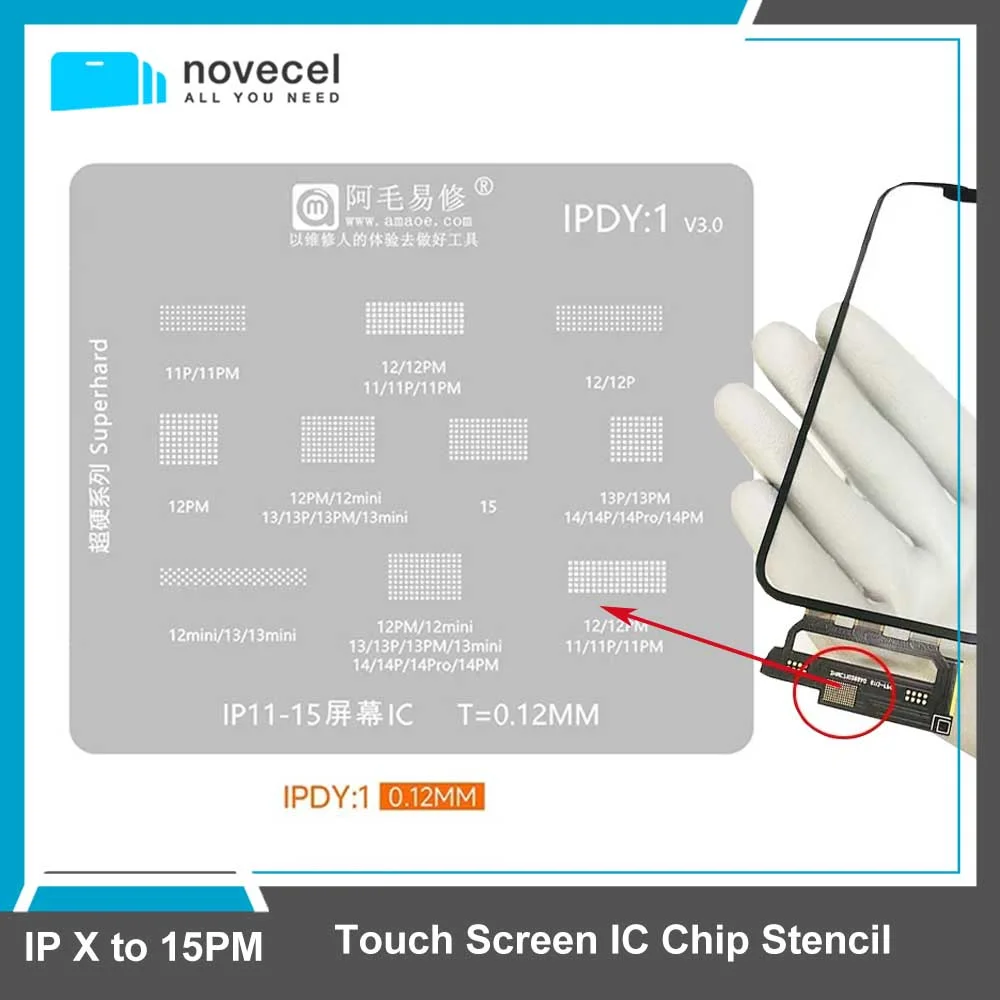 Plantilla de Chip IC para pantalla táctil, Panel LCD IC, posición de plantación de estaño, malla de acero, herramienta de reparación de teléfono