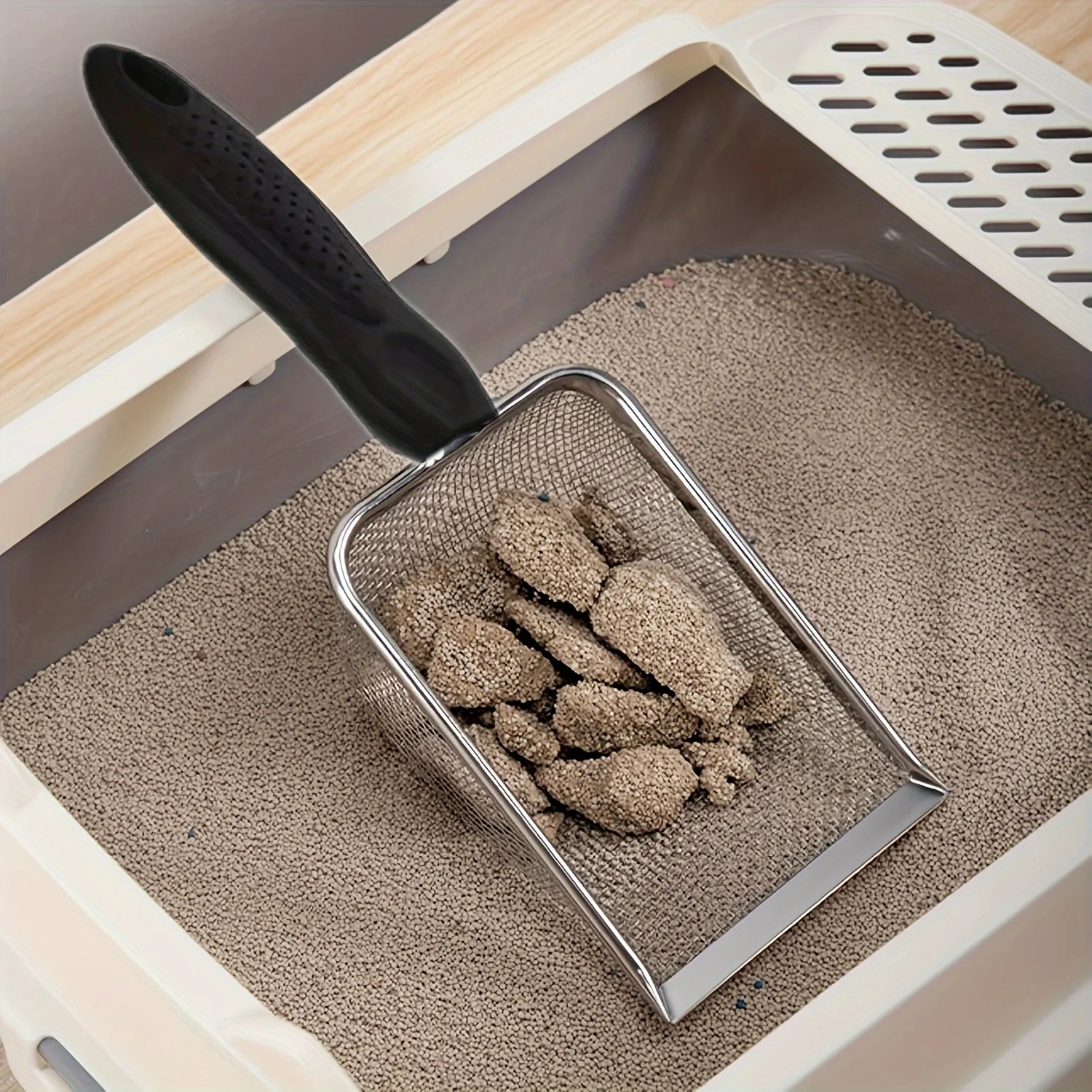 Durable Stainless Steel Cat Litter Scoop with Ergonomic Handle - Easy Clean, Efficient Pet Waste Shovel for Fine Litter