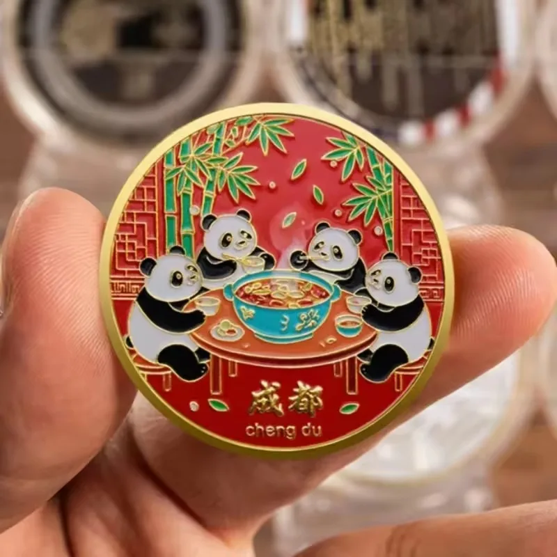 Chengdu Impression Commemorative Coin Gold Plated Sichuan Panda Bamboo Tourism Collection Coin Tourism Small Gift
