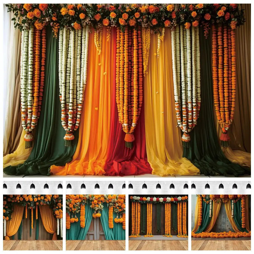 خلفية تصوير على الطراز الهندي ستارة زهرة القطيفة Puja Ganpati Pooja ديكور تقليدي لحفلات أعياد الميلاد وحفلات الزفاف