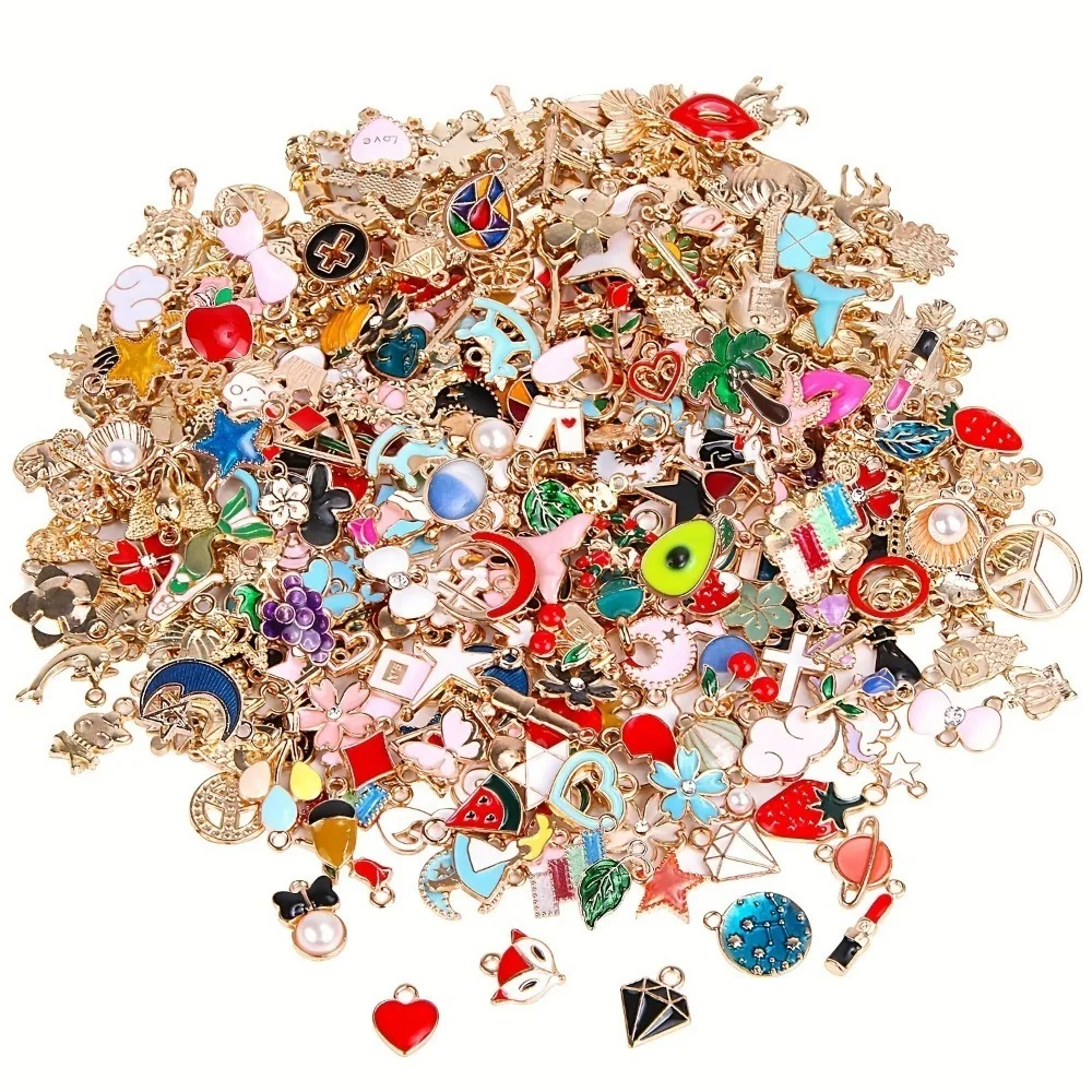 20/30/50/100pcs alloy enamel gold-plated pendants in different styles, suitable for DIY jewelry making and alloy accessories