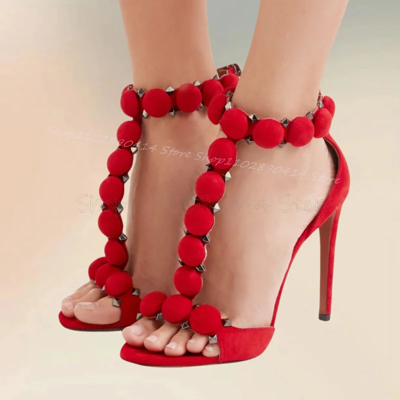 Rivets Decor Dusty Pink Round Ball Open Toe Sandals Back Zipper Women Shoes Thin High Heels Novel Party 2025 Zapatos Para Mujere