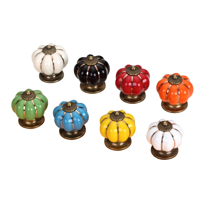 8Pcs Pumpkin Ceramic Handles 38Mm Drawer Knobs Cupboard Door Handles Single Hole Cabinet Handles