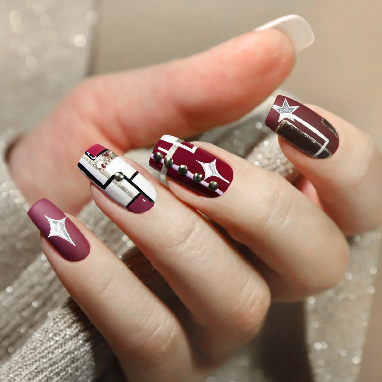 8pcs Gold Star Art Stickers 8 Sheets Diy Manicure Decals Adhesive Nail Decoration For Women Nail Tips Decor