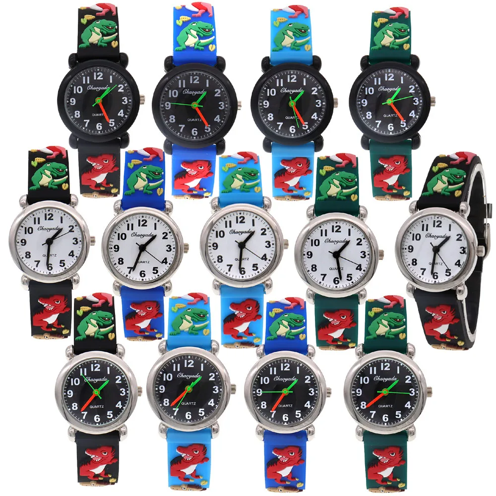 นาฬิกาการ์ตูนแฟชั่นสำหรับเด็กผู้ชายนาฬิกาควอตซ์สายซิลิโคนลายไดโนเสาร์ของขวัญสำหรับเด็กนักเรียน Jam Tangan Digital เด็ก