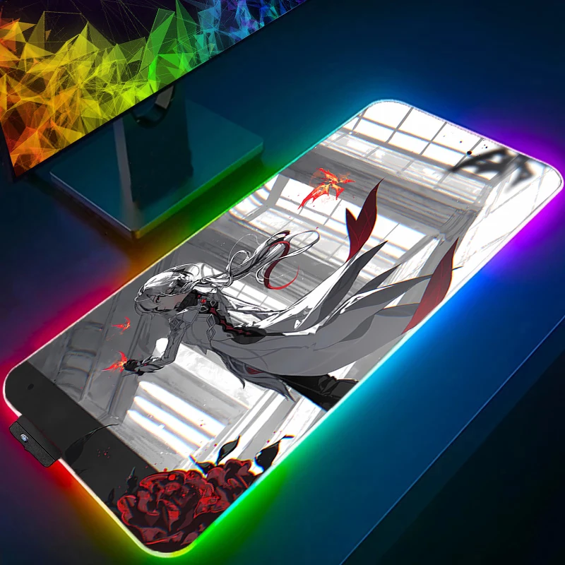 แผ่นรองเมาส์เกมเมอร์ LED คอมพิวเตอร์เก็นชิน อิมแพ็ค อาร์เลคคิโน่ขยายเกมแผ่นรองเมาส์ RGB เดสก์ท็อปคีย์บอร์ดยางทนทานสำหรับพรม