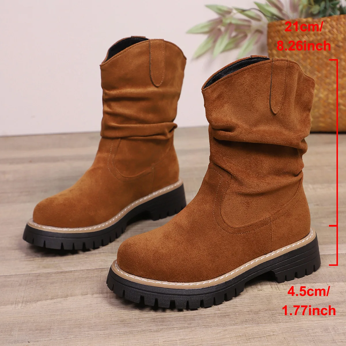 

Suede round toe British-style Dui Dui boots 2025 Winter new fashion cake thick-soled plus-size Western boots