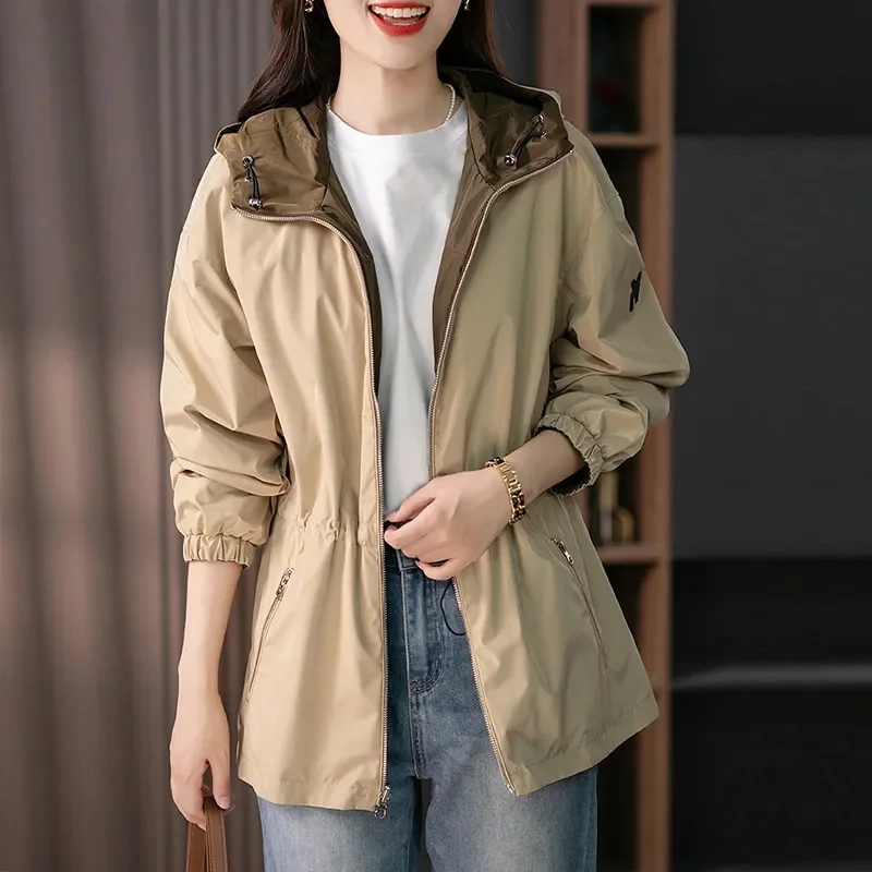 New Hooded Lined Women Outwear Spring Autumn Two Sides Trench Female Coat Design Sense Large Size 4XL Windbreaker Ladies Jacket