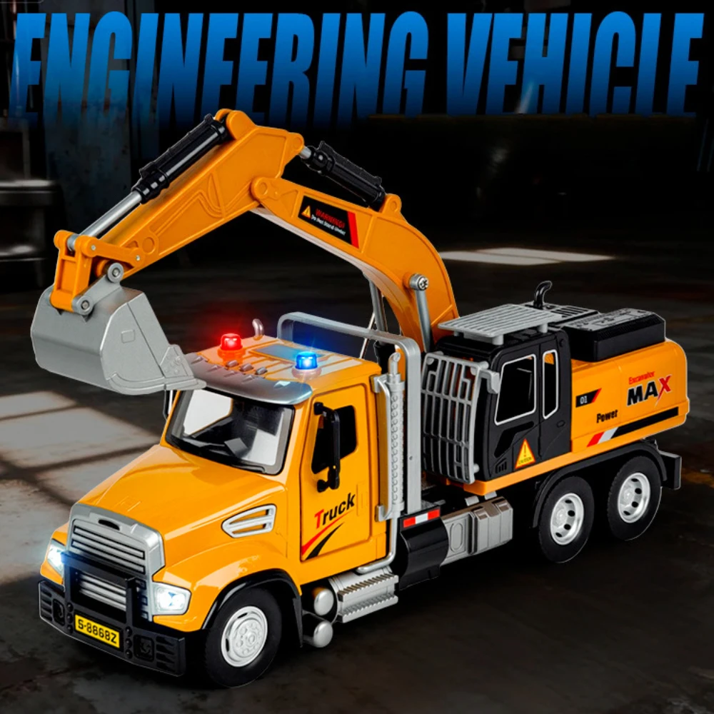 

Crane Excavator Toy Cars Models Alloy Diecast Doors Opened Miniature Transport Vehicle Rubber Tires Mixer Truck Collectible Item