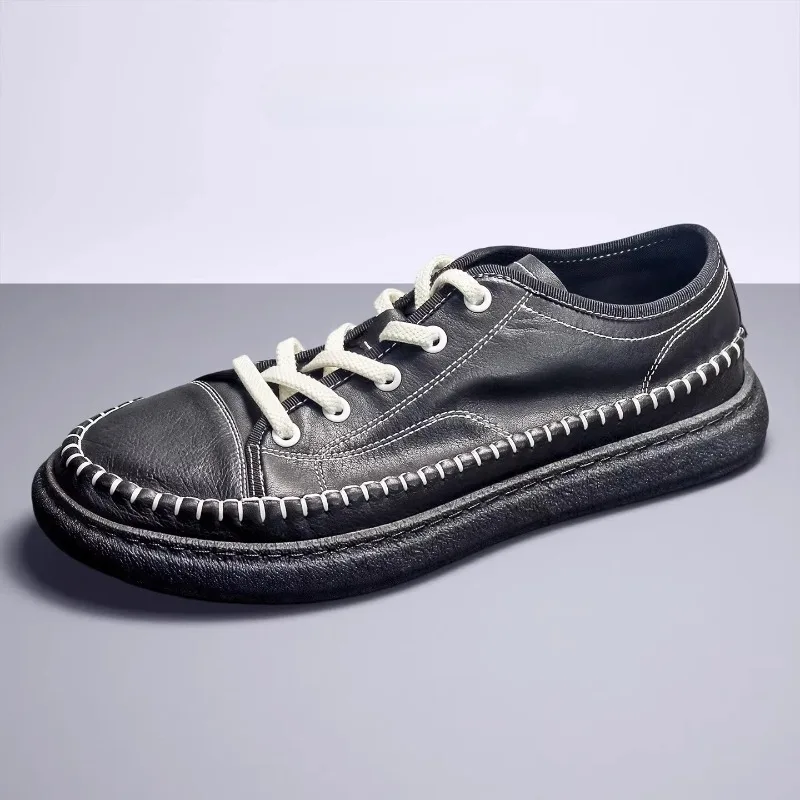 Luxury Sneakers Men Casual Shoes Summer Breathable Genuine Leather Soft Sole White Trendy Board Shoes Male Outdoor Sport Flats