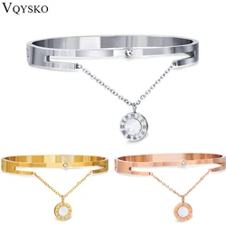 Crystal Rose/Gold-Color  Stainless Steel Lucky Bracelet & Bangle Roman Numeral Charm Chain Bracelet For Women