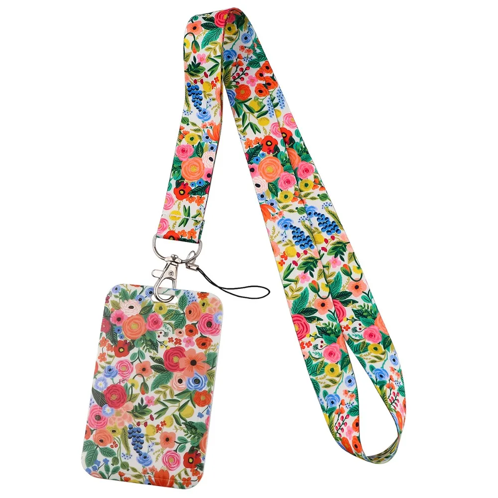 With Lanyard ID Card Holder New Flower Nurse Credit Card Holders Strap Teacher Bus Card Cover Case