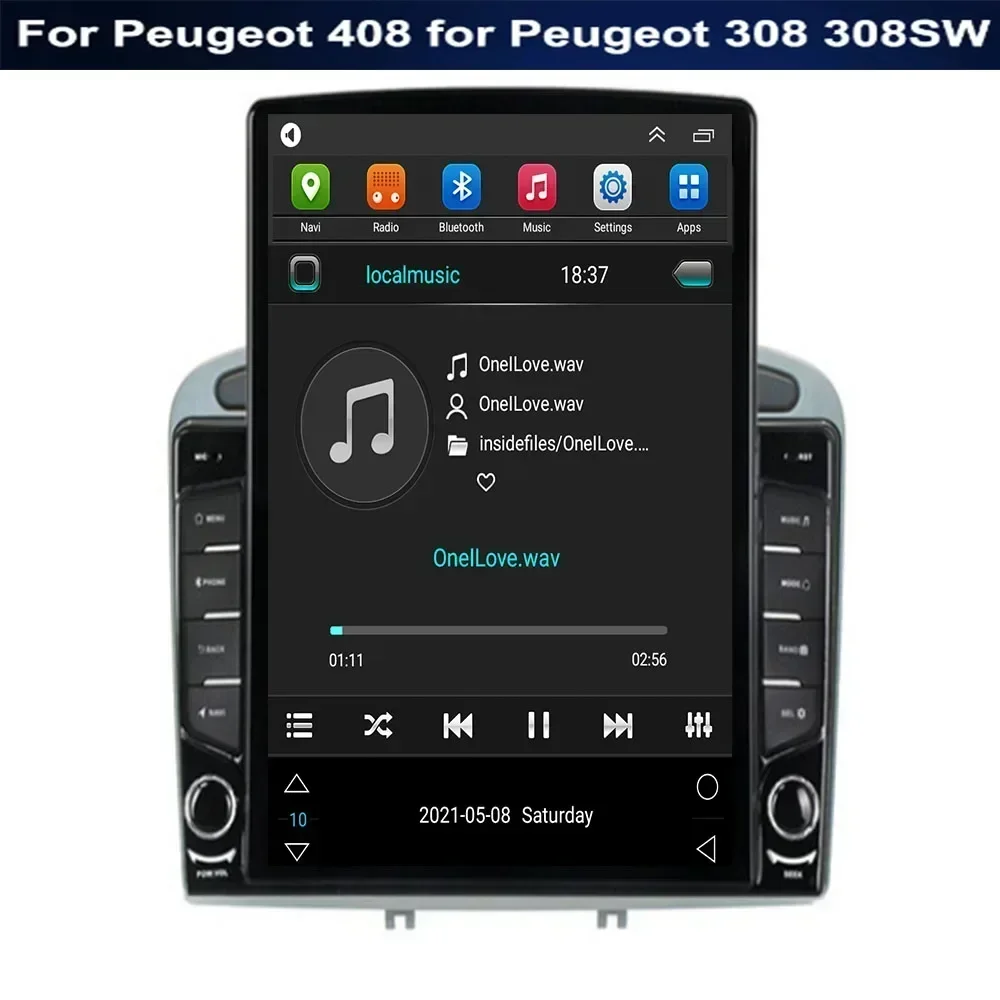 9.7" Android 13 For Peugeot 408 for Peugeot 308 308SW Tesla Type Car Radio Multimedia Video Player Navigation GPS RDS Camera