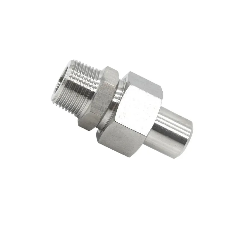 For 304 Stainless Steel High Pressure Welded End Through Pipe Joint M14*1.5/Q16*3 Taper Thread External Wire Welding Union