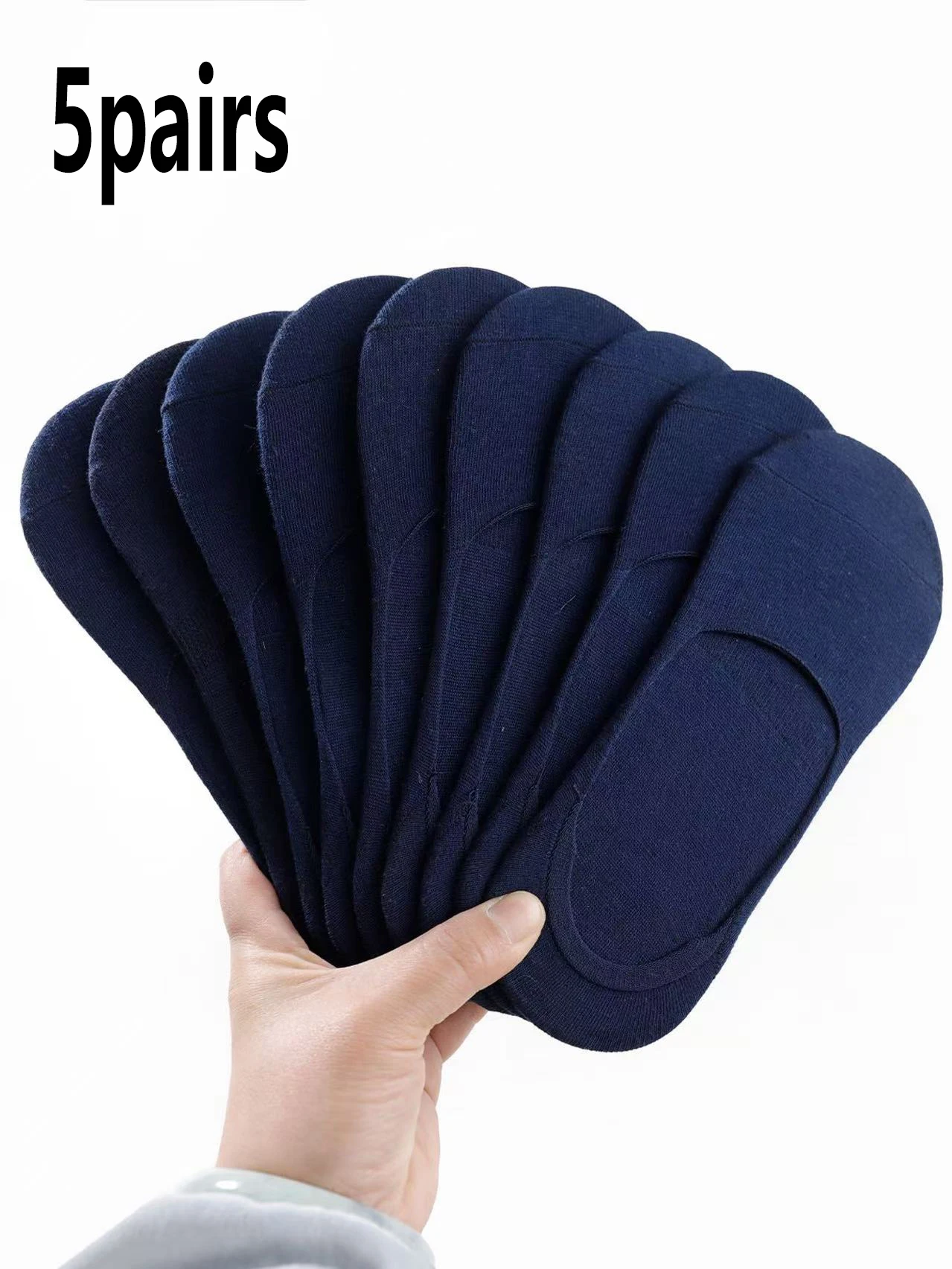 5 Pairs Random Navy Blue Invisible No Show Socks, Breathable Non-slip Low Cut Liner Socks