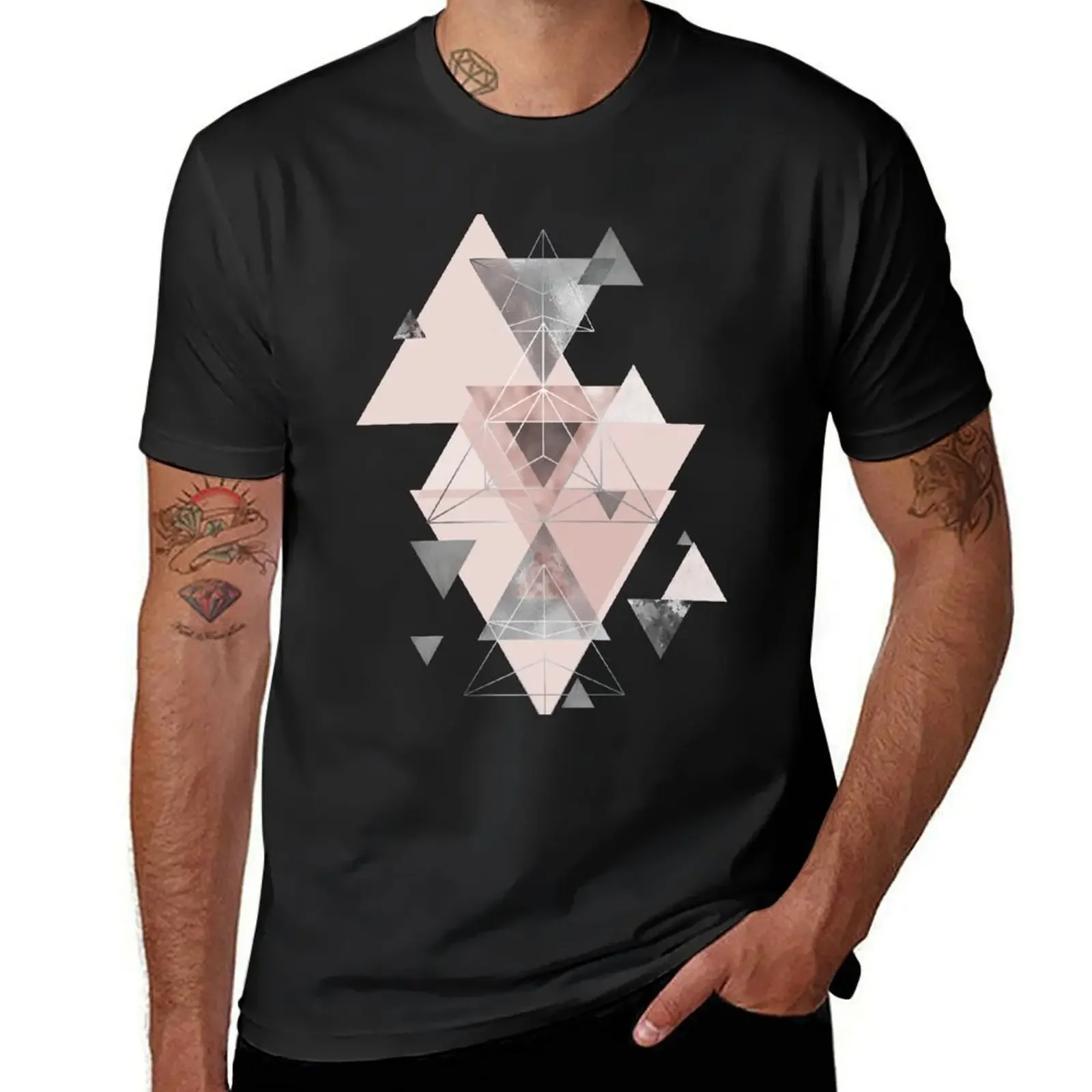 Abstract Geo in blush pink and grey T-Shirt oversized t shirt Blouse mens champion t shirts