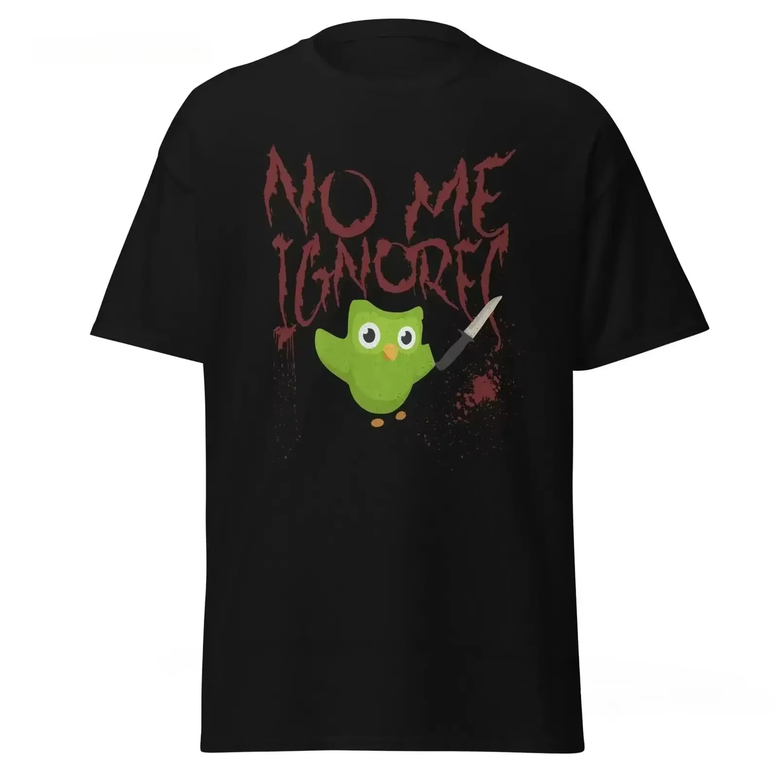 Duolingo Meme T Shirt Funny Spanish 'No Me Ignores' Owl with Knife Design Casual Unique for Language Learners Funny Clothes