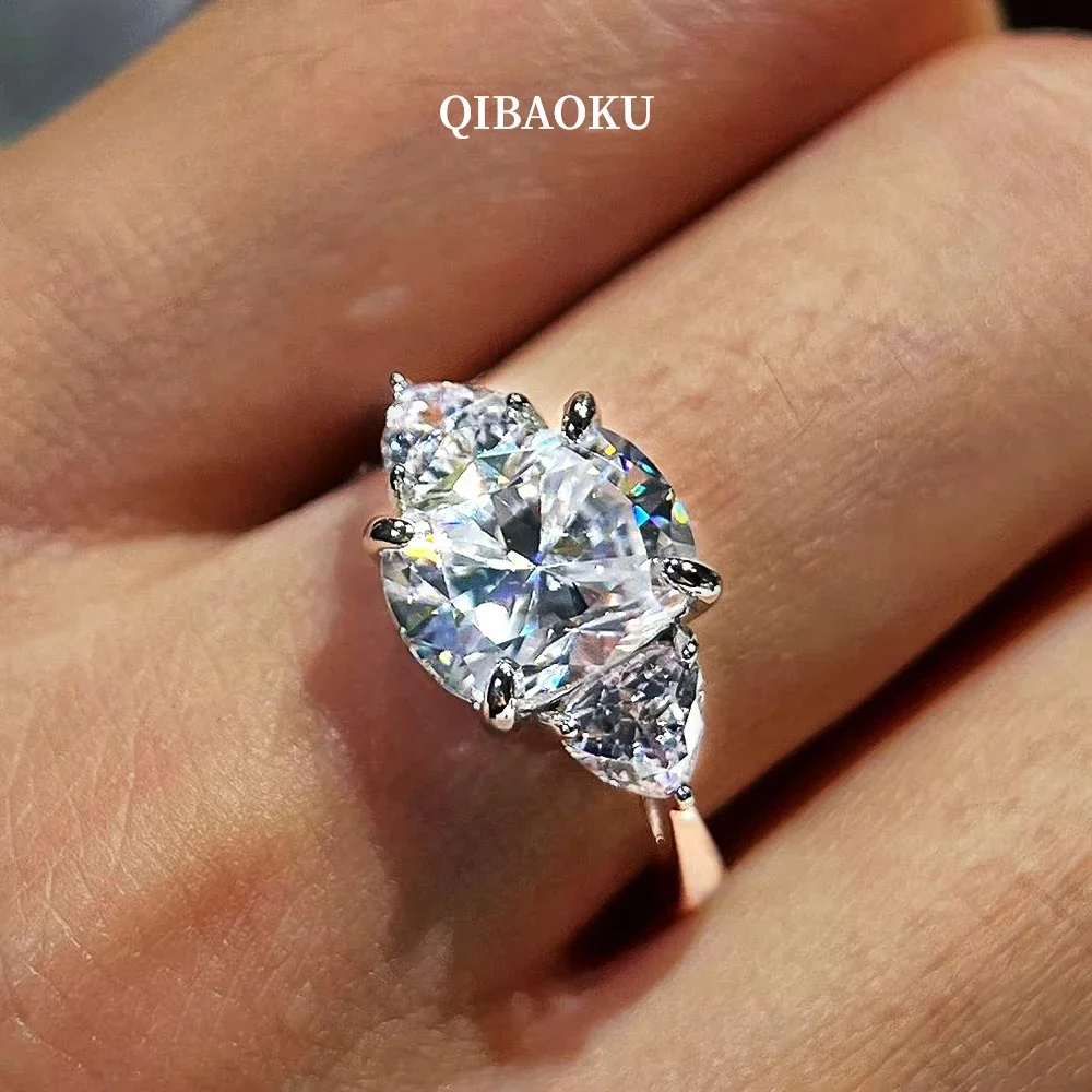 FCGJHW 4Carat Cushion Moissanite Ring Pure S925 Silver For Women 3-Stone Triangle Side Diamond Wedding Band Jewelry Gift 2026