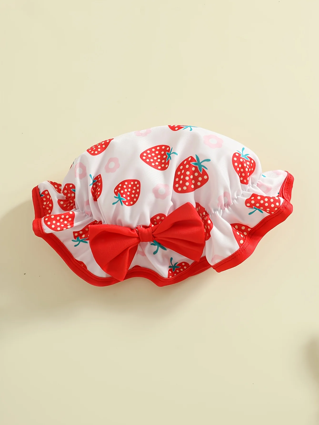 Baby-Mädchen Sommer-Badeanzug-Set 3D-Schleife Erdbeer-Print Träger-Badeanzug mit Fruchtschleifen-Hut Kleinkind Strand-Urlaubs-Outfit – Detail 4
