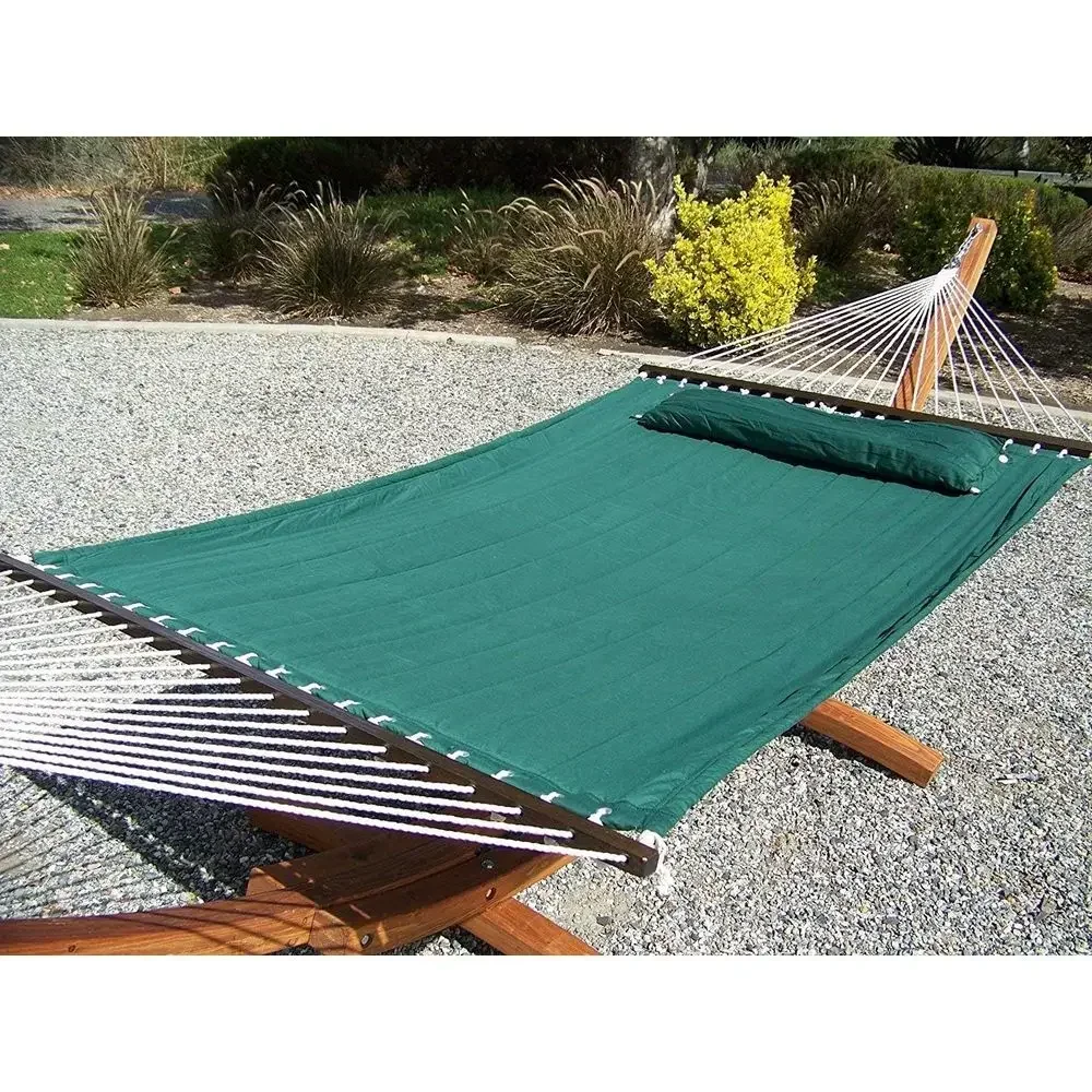 Elegant Green Double Padded Hammock Bed for 2, 425 lbs Capacity, Pillow Included