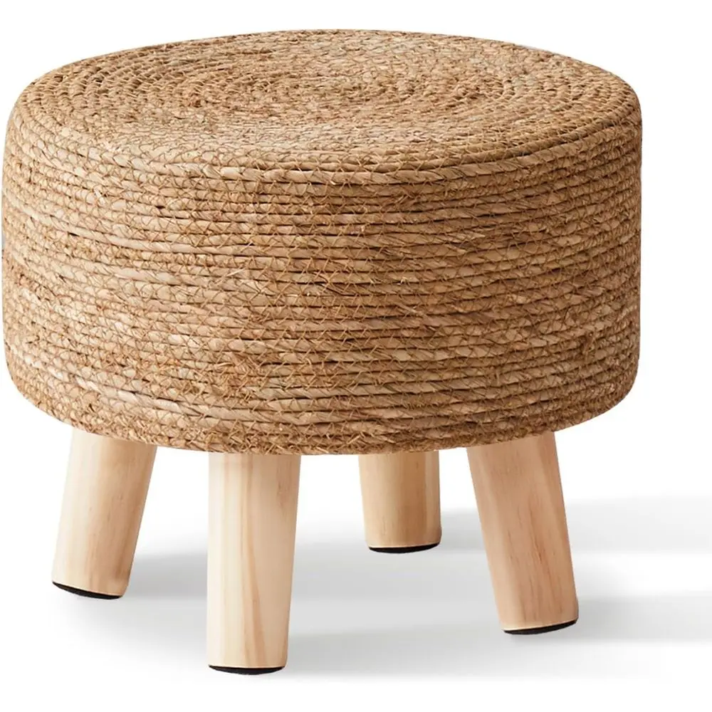 

Round oot Stool Natural Seagrass Pous Ottoman Hand Weave ootrest Stool or Couch Desk Extra Seat Step Stool with Solid Wood Legs