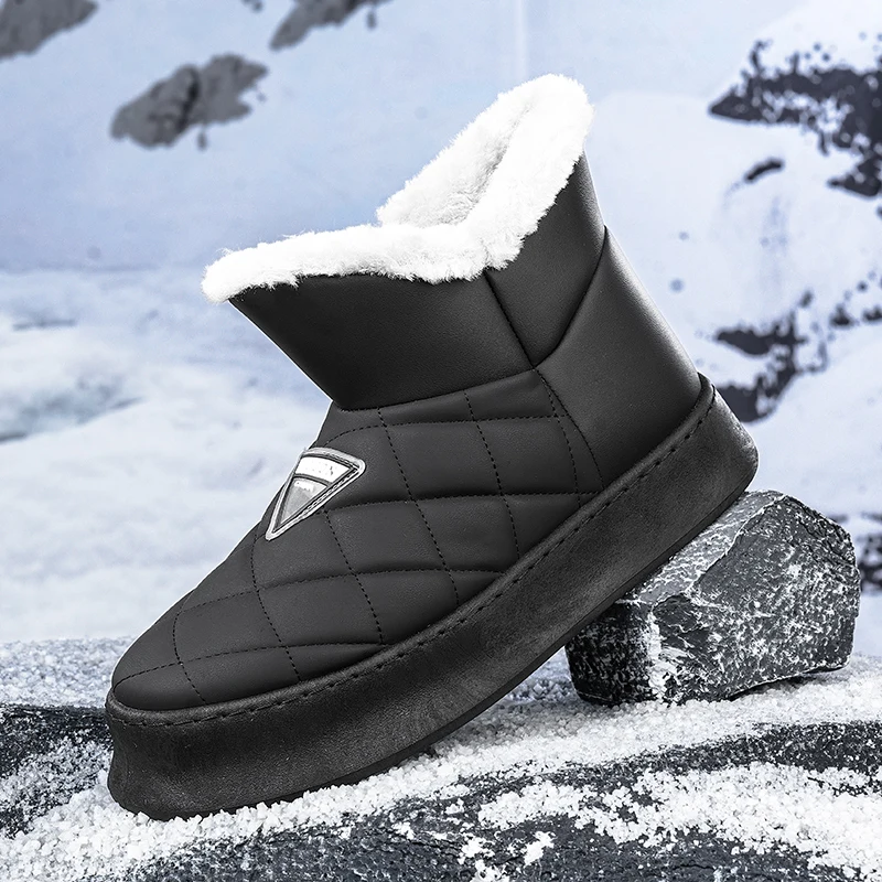 

Новые зимние мужские пышные зимние ботинки без шнуровки | Утолщенные водонепроницаемые морозостойкие нескользящие теплые ботинки на флисовой подкладке для улицы