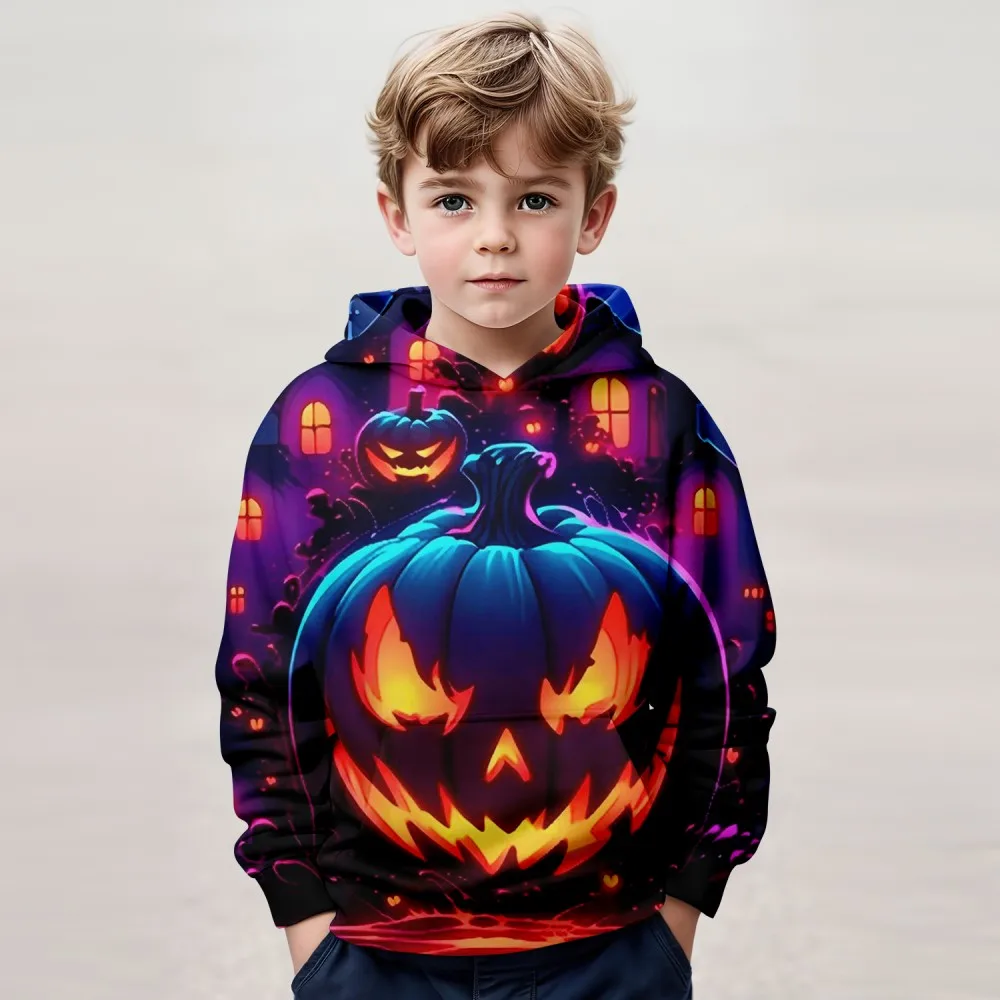 

2024 Halloween Series New Cyber Pumpkin Head Hoodie Casual Hoodie 3d Digital Printed Children's Long Sleeve Hoodie Autumn/Winter