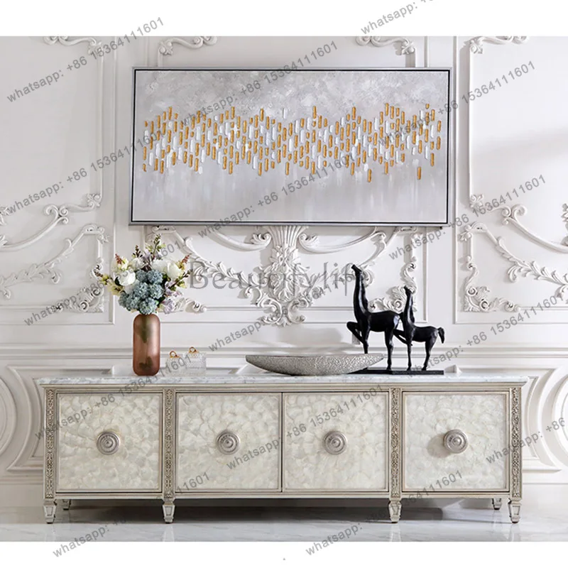 Neoclassical Home Furnishing American Light Luxury TV Cabinet Champagne Shell Home Modern TV Locker