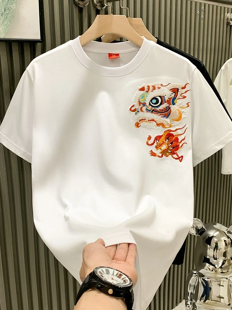 

European Style Trendy Men's T-Shirt High-End Small Batch Embroidery Short Sleeve Round Neck Top