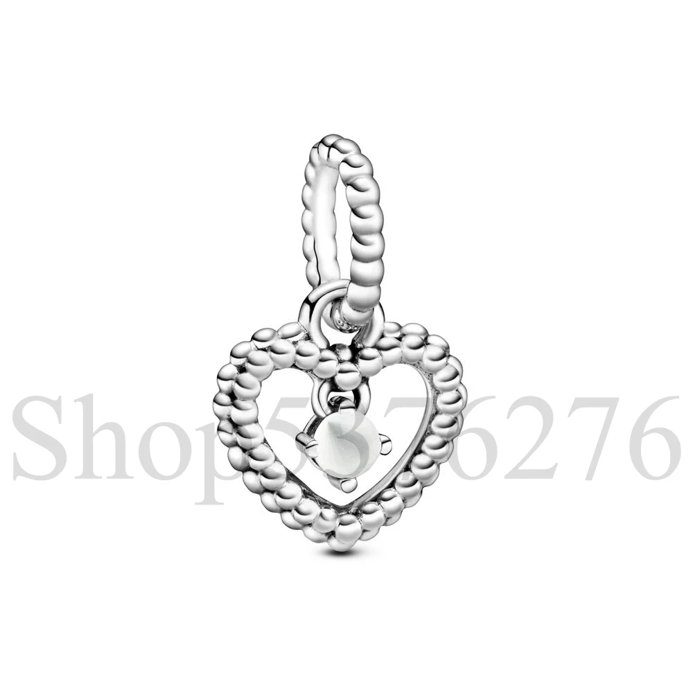 925 Sterling Silver Bead Beaded Heart Twelve Months Birthstone Dangle Charm Fit Pandora Women Bracelet Bangle Gift DIY Jewelry