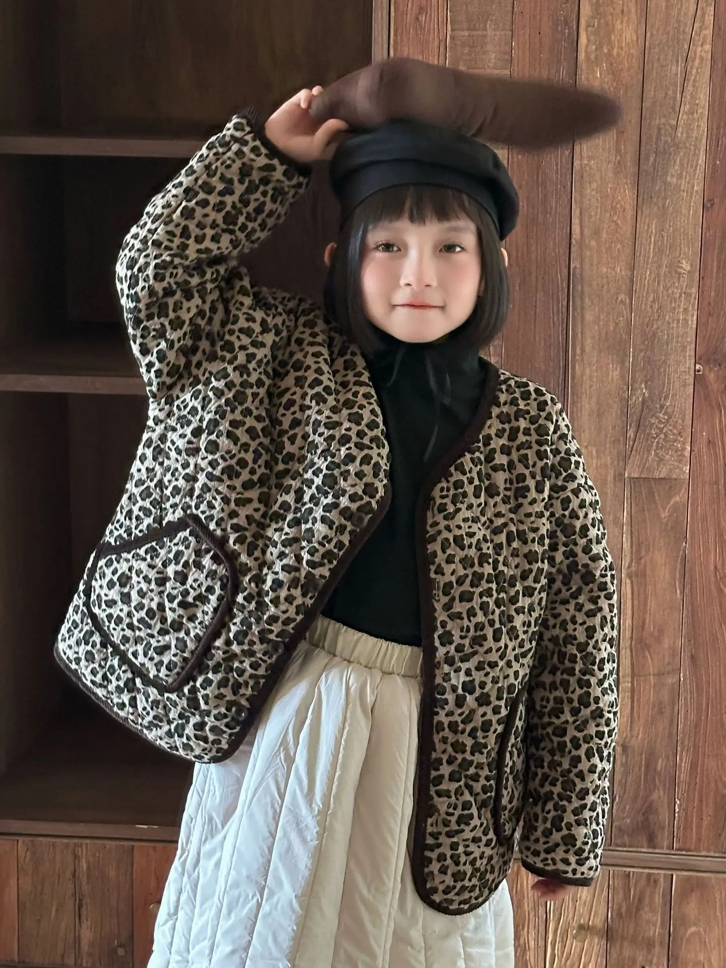 Children Coat 2024 Winter New Leopard-print Thickened Cotton-padded Coats Boys and Girls Plus Cotton and Fleece Warm Coats