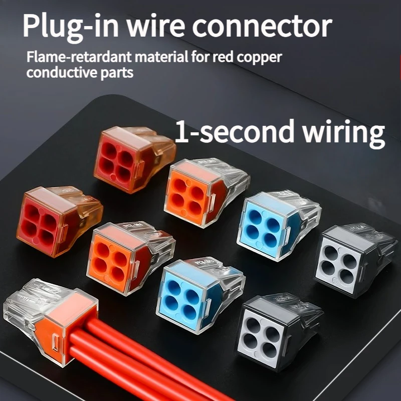 PCT‑104 Push‑in Quick Connect Wire Connector, 4‑Pin Hard‑wire Electrical Splicer Crystal‑head Wiring Terminal