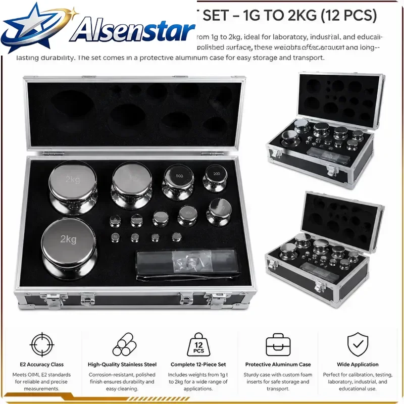 304 Stainless Steel F1 Grade 28PCS 1mg-5kg Digital Scale Calibration Weights Kit Set Laboratory High Precision Gram Scale