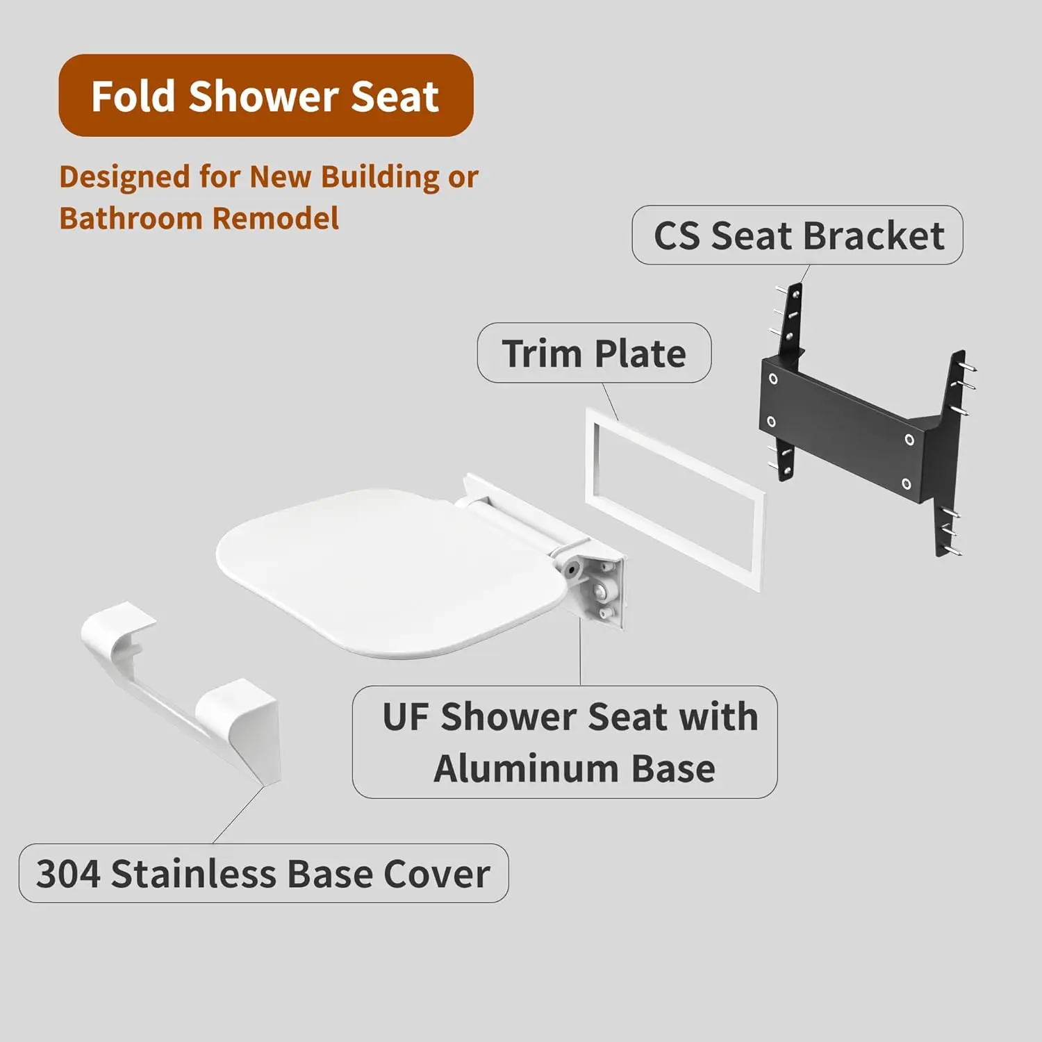 New Trend Bathroom Folding Shower Seat Wall Mounted High Strength Bath Chair Maximum Load 200kgs  Modern for Small Spaces Saving