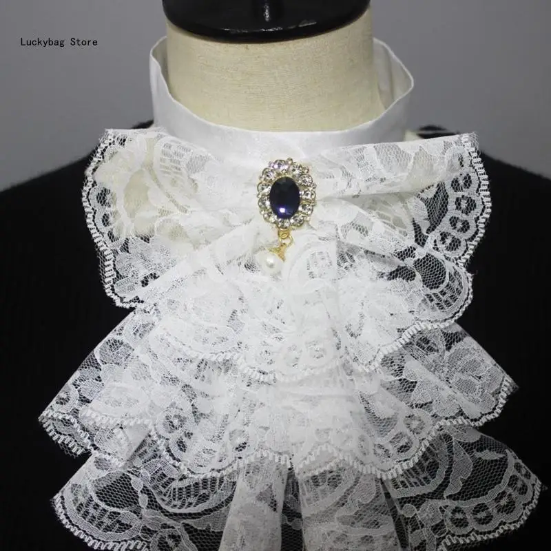 Faux Collar Victorian Detachable Collar Ruffled Lace Jabot Neck Collar Costume